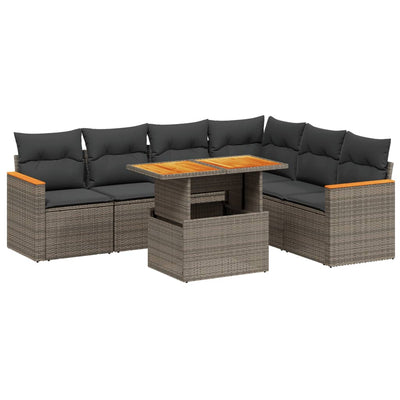 7 Piece Garden Sofa Set with Cushions Grey Poly Rattan