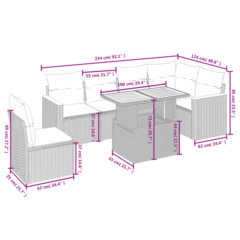 7 Piece Garden Sofa Set with Cushions Black Poly Rattan