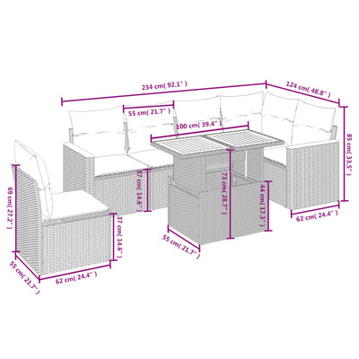 7 Piece Garden Sofa Set with Cushions Black Poly Rattan