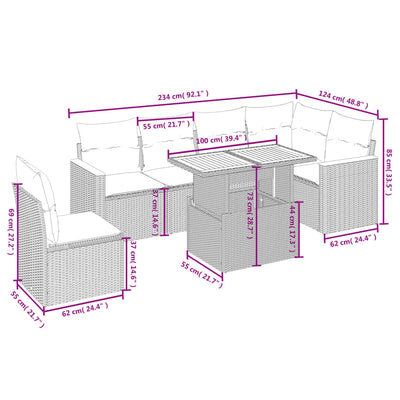 7 Piece Garden Sofa Set with Cushions Beige Poly Rattan