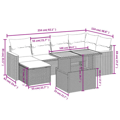 7 Piece Garden Sofa Set with Cushions Black Poly Rattan