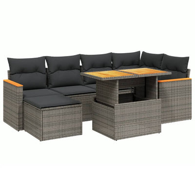 7 Piece Garden Sofa Set with Cushions Grey Poly Rattan