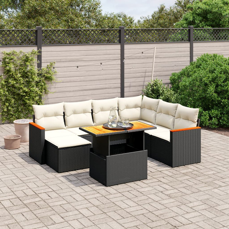 8 Piece Garden Sofa Set with Cushions Black Poly Rattan