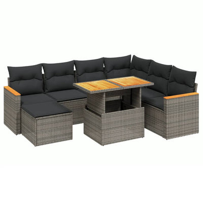 8 Piece Garden Sofa Set with Cushions Grey Poly Rattan