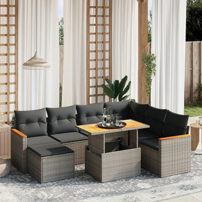 8 Piece Garden Sofa Set with Cushions Grey Poly Rattan