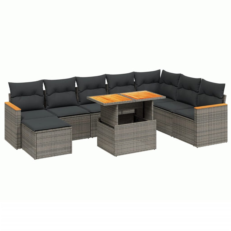 9 Piece Garden Sofa Set with Cushions Grey Poly Rattan