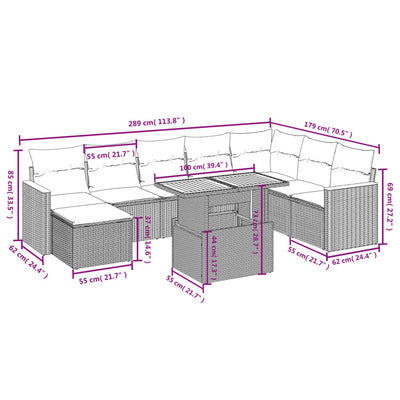 9 Piece Garden Sofa Set with Cushions Grey Poly Rattan