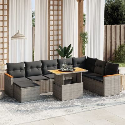 9 Piece Garden Sofa Set with Cushions Grey Poly Rattan