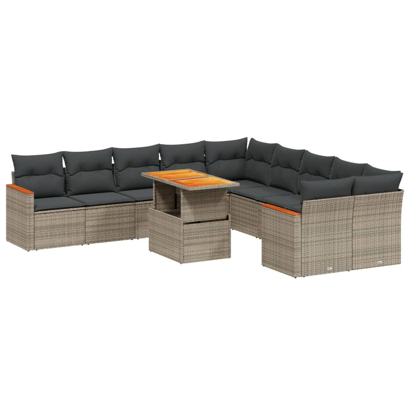 11 Piece Garden Sofa Set with Cushions Grey Poly Rattan