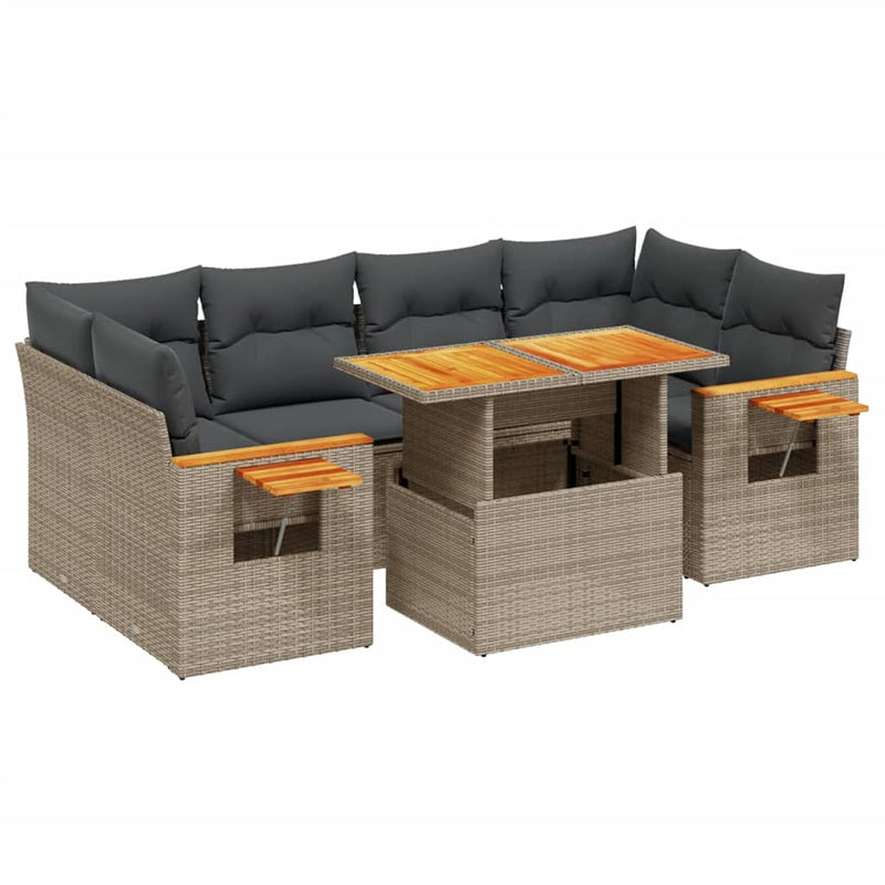 7 Piece Garden Sofa Set with Cushions Grey Poly Rattan