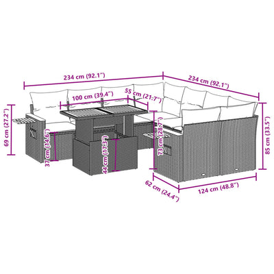 9 Piece Garden Sofa Set with Cushions Grey Poly Rattan