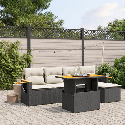 6 Piece Garden Sofa Set with Cushions Black Poly Rattan