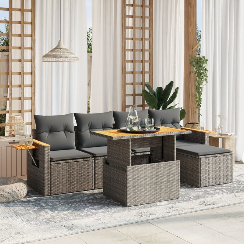 6 Piece Garden Sofa Set with Cushions Grey Poly Rattan