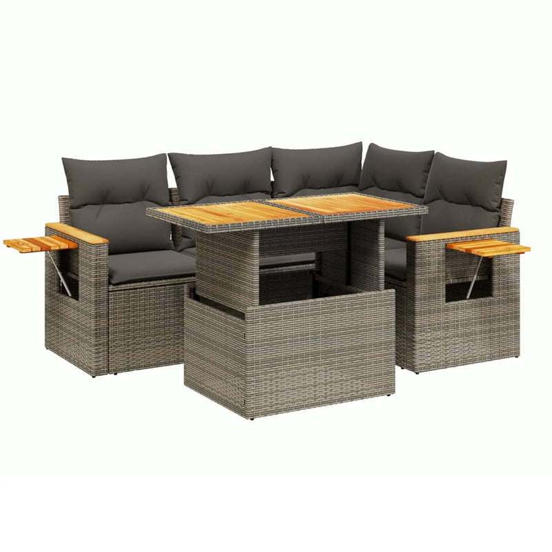 5 Piece Garden Sofa Set with Cushions Grey Poly Rattan