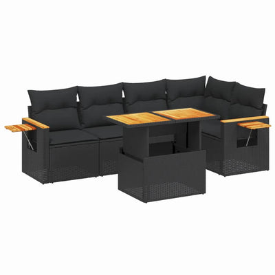 6 Piece Garden Sofa Set with Cushions Black Poly Rattan