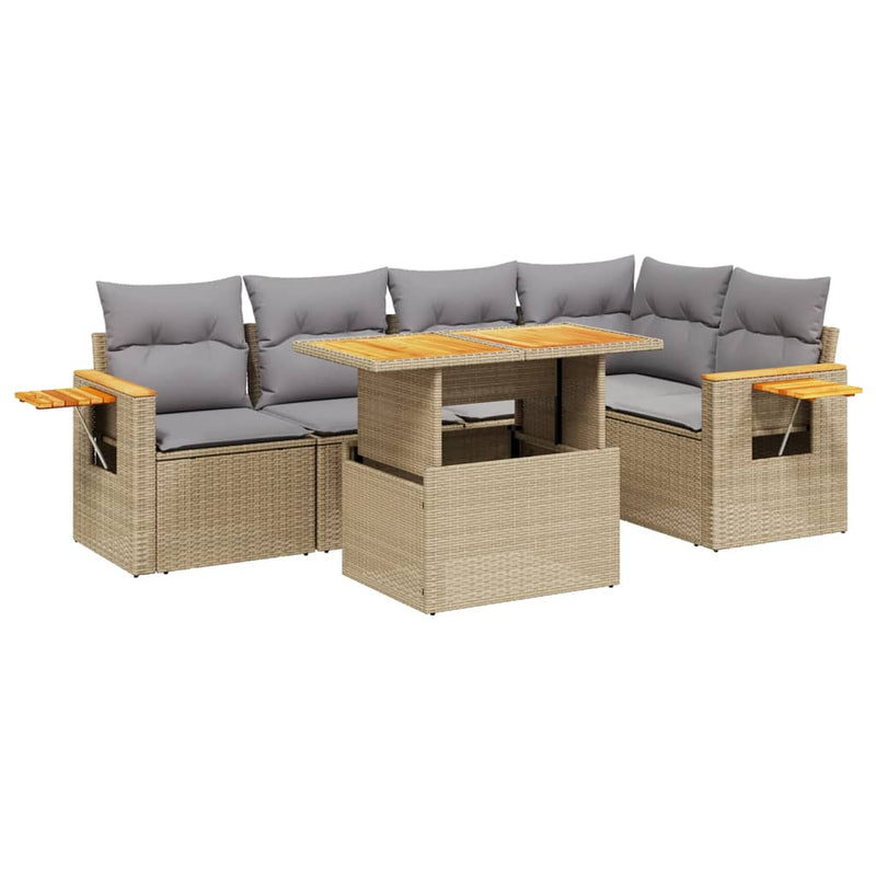 6 Piece Garden Sofa Set with Cushions Beige Poly Rattan