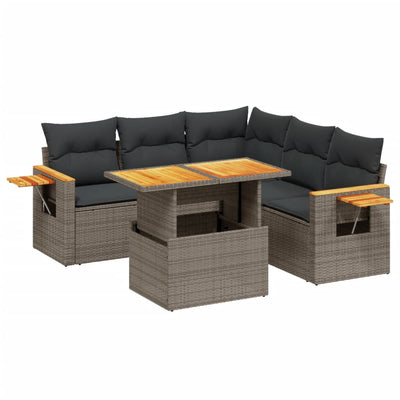 6 Piece Garden Sofa Set with Cushions Grey Poly Rattan