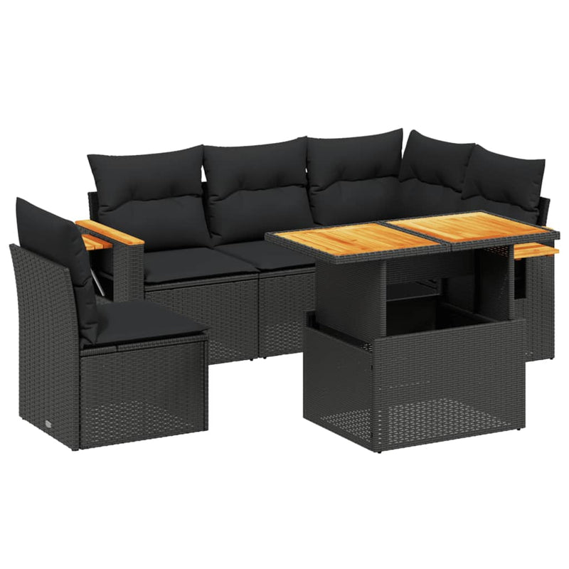 6 Piece Garden Sofa Set with Cushions Black Poly Rattan