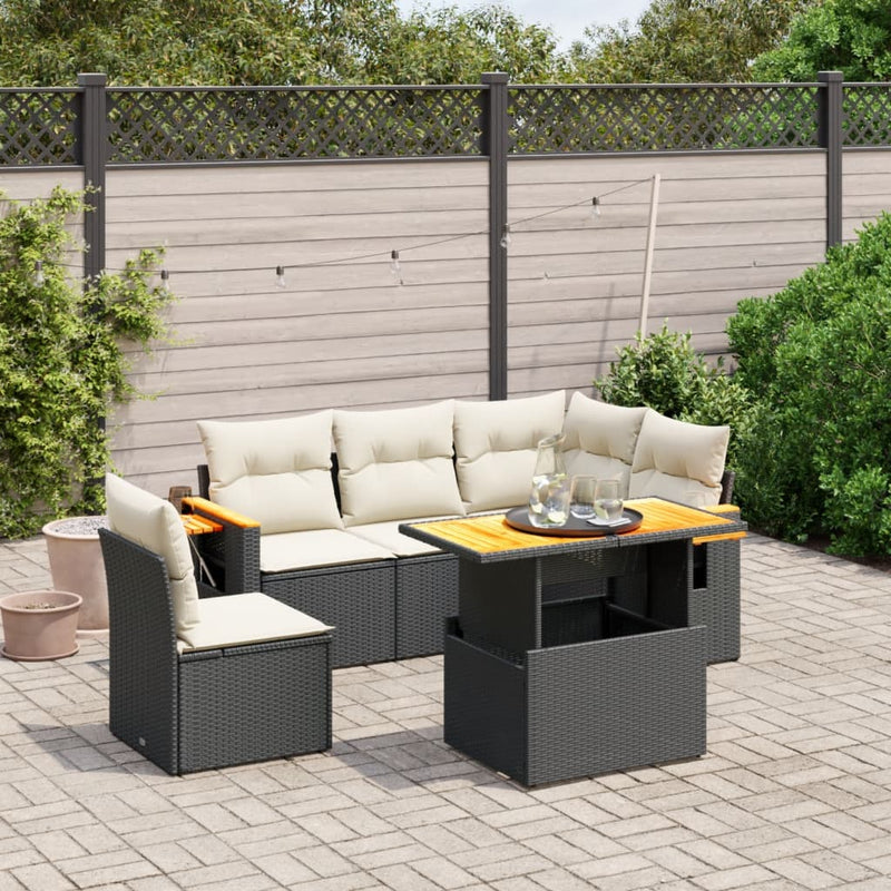 6 Piece Garden Sofa Set with Cushions Black Poly Rattan