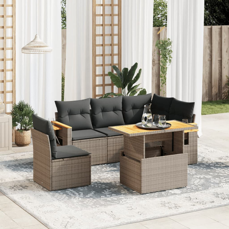 6 Piece Garden Sofa Set with Cushions Grey Poly Rattan