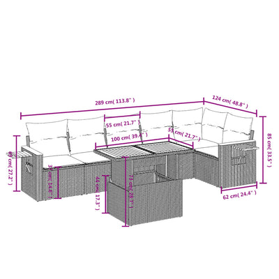 7 Piece Garden Sofa Set with Cushions Beige Poly Rattan