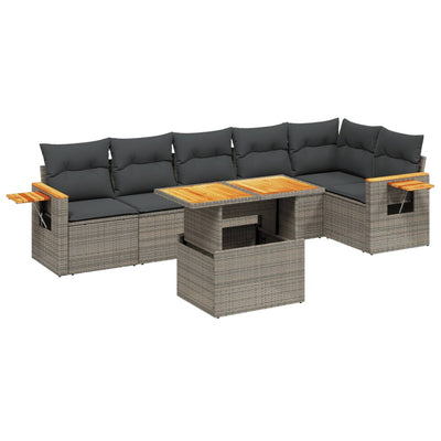 7 Piece Garden Sofa Set with Cushions Grey Poly Rattan