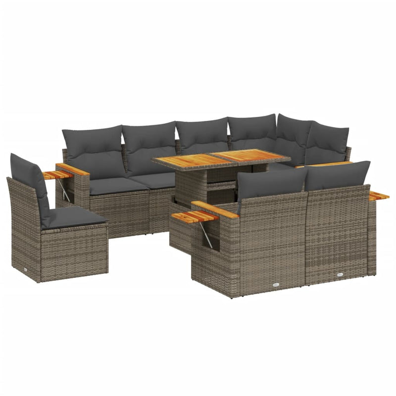 9 Piece Garden Sofa Set with Cushions Grey Poly Rattan