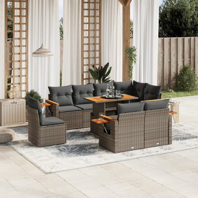 9 Piece Garden Sofa Set with Cushions Grey Poly Rattan