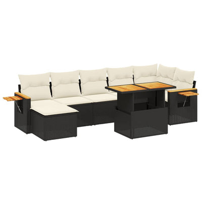 8 Piece Garden Sofa Set with Cushions Black Poly Rattan