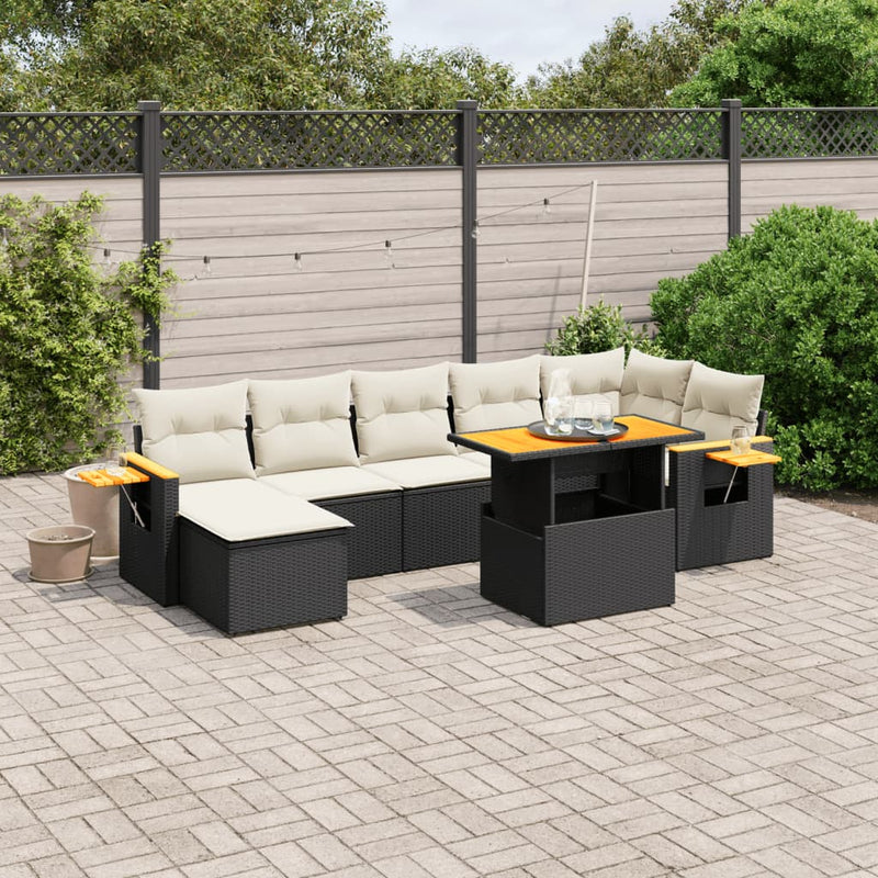 8 Piece Garden Sofa Set with Cushions Black Poly Rattan