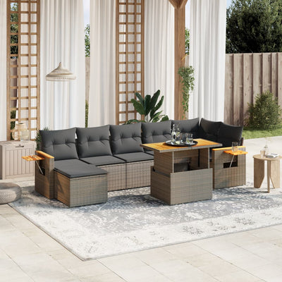 8 Piece Garden Sofa Set with Cushions Grey Poly Rattan