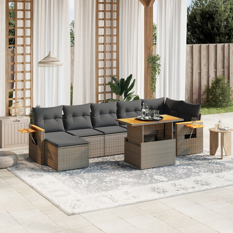 8 Piece Garden Sofa Set with Cushions Grey Poly Rattan