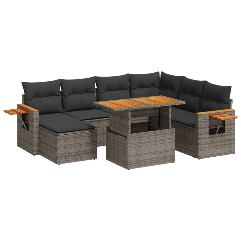 8 Piece Garden Sofa Set with Cushions Grey Poly Rattan