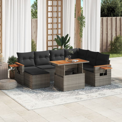 8 Piece Garden Sofa Set with Cushions Grey Poly Rattan