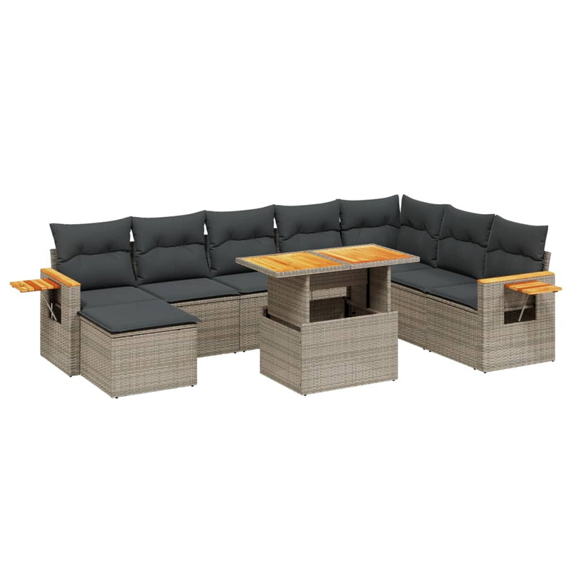 9 Piece Garden Sofa Set with Cushions Grey Poly Rattan