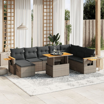 9 Piece Garden Sofa Set with Cushions Grey Poly Rattan