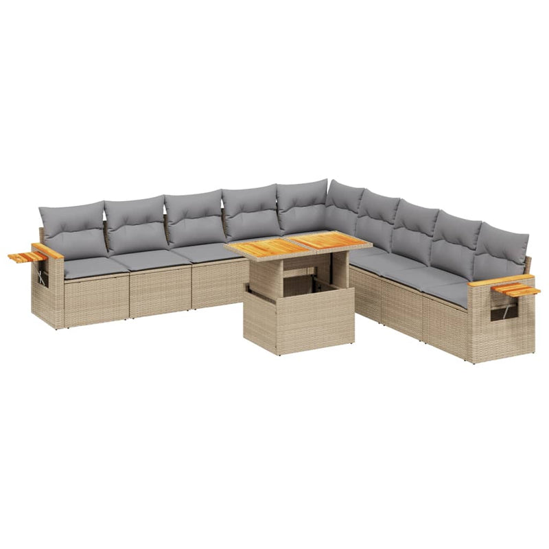 11 Piece Garden Sofa Set with Cushions Beige Poly Rattan