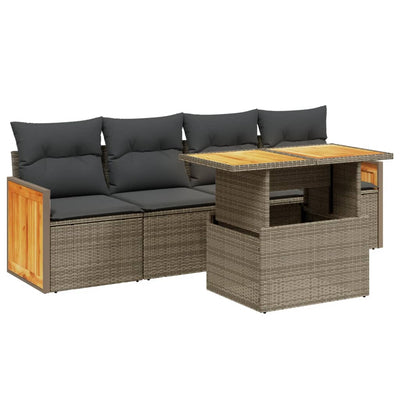 5 Piece Garden Sofa Set with Cushions Grey Poly Rattan