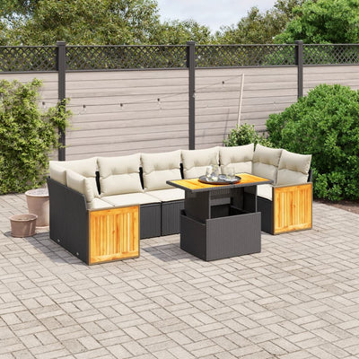 8 Piece Garden Sofa Set with Cushions Black Poly Rattan