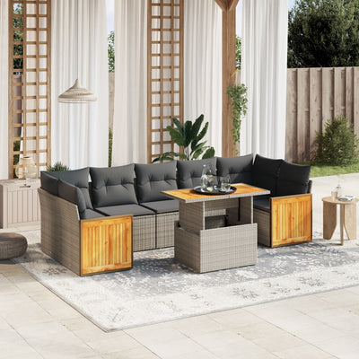 8 Piece Garden Sofa Set with Cushions Grey Poly Rattan