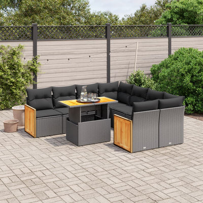 9 Piece Garden Sofa Set with Cushions Black Poly Rattan