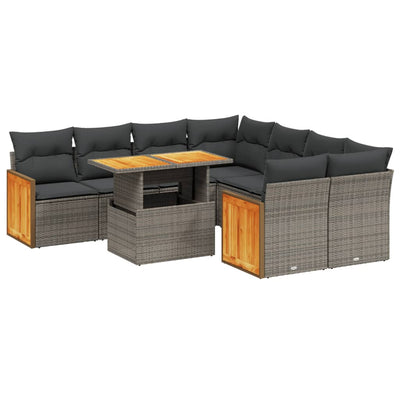 9 Piece Garden Sofa Set with Cushions Grey Poly Rattan