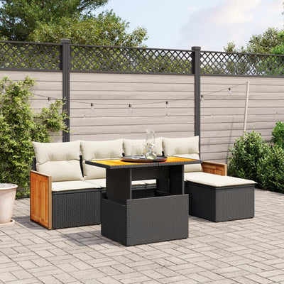 6 Piece Garden Sofa Set with Cushions Black Poly Rattan