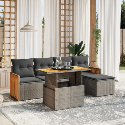 6 Piece Garden Sofa Set with Cushions Grey Poly Rattan