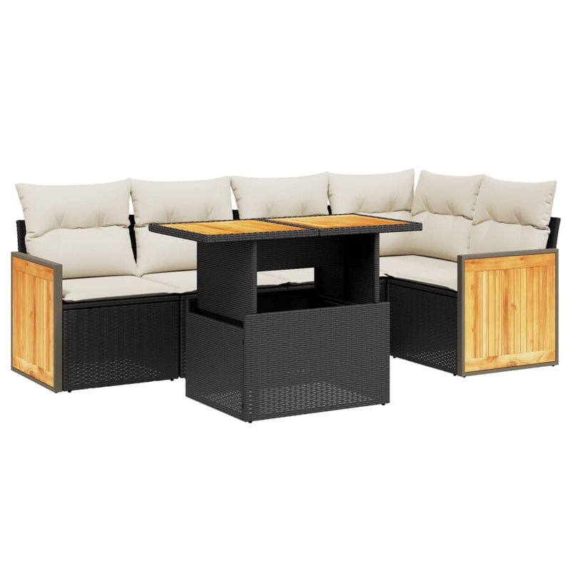 6 Piece Garden Sofa Set with Cushions Black Poly Rattan