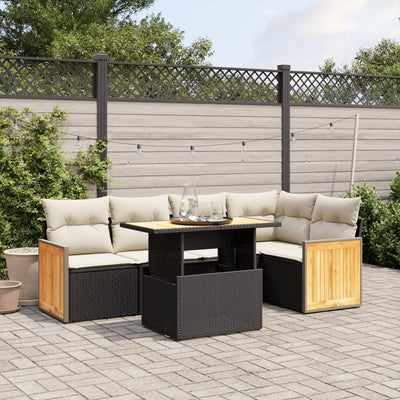 6 Piece Garden Sofa Set with Cushions Black Poly Rattan