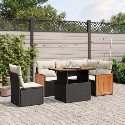 6 Piece Garden Sofa Set with Cushions Black Poly Rattan