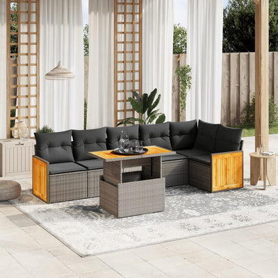 7 Piece Garden Sofa Set with Cushions Grey Poly Rattan