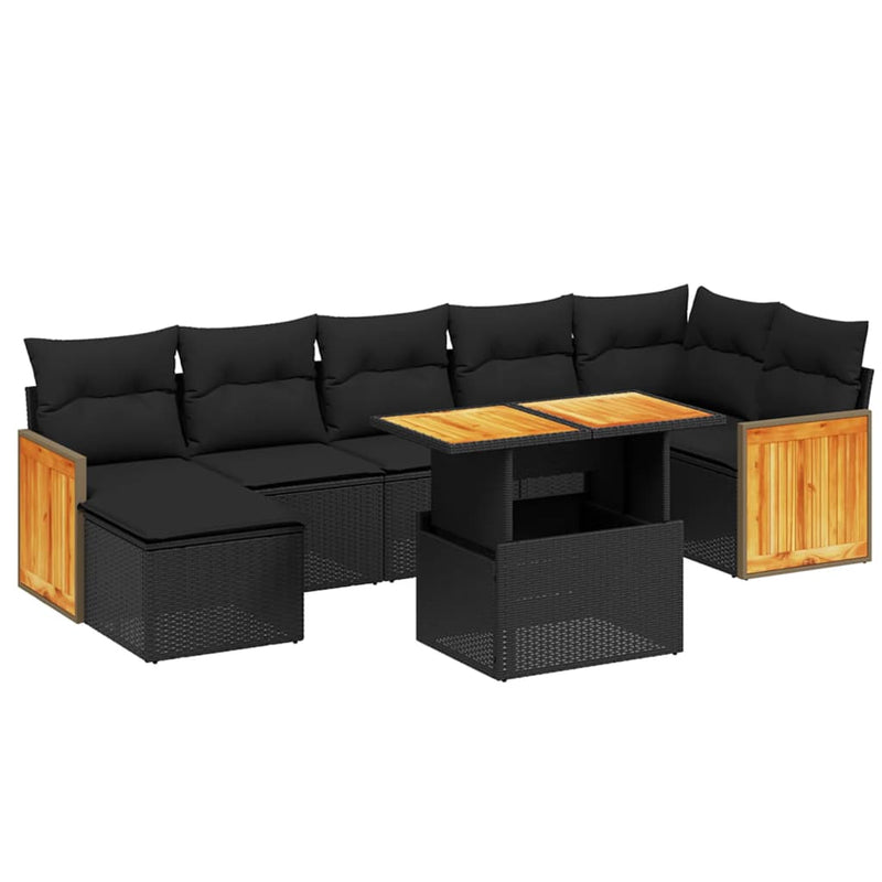 8 Piece Garden Sofa Set with Cushions Black Poly Rattan