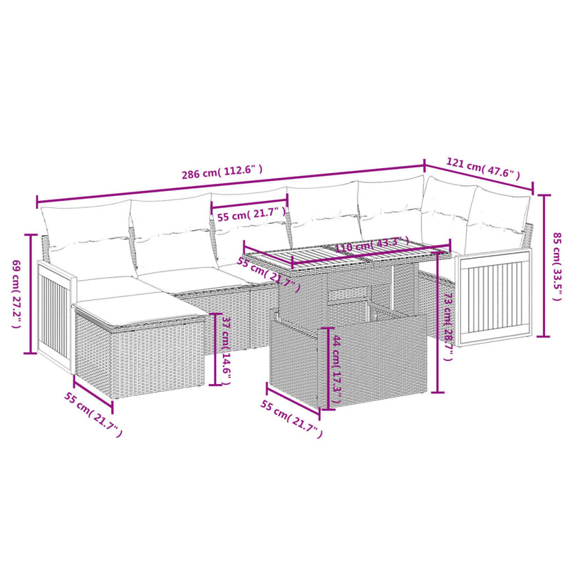 8 Piece Garden Sofa Set with Cushions Grey Poly Rattan